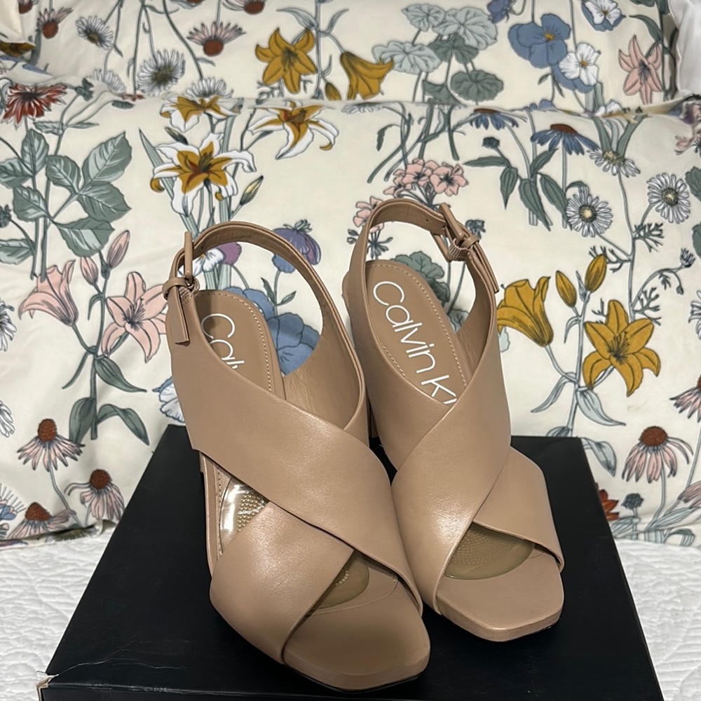 Calvin Klein Tan Heeled Slingback Sandals